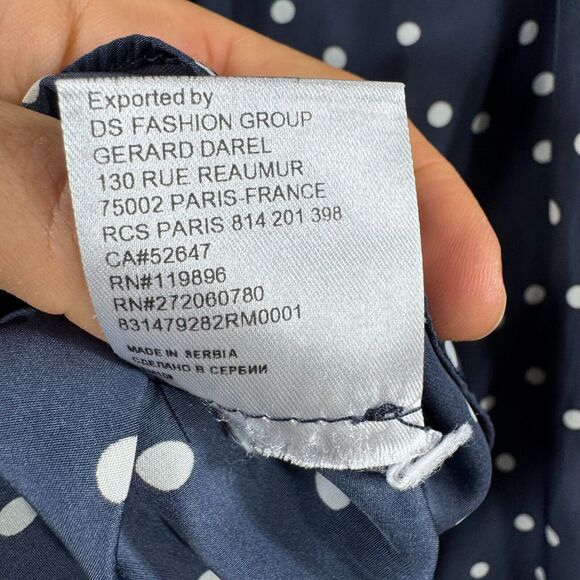 Gerard Darel Blouse Women's 40 Navy Blue Polka Dot Buttons - Picture 9 of 9